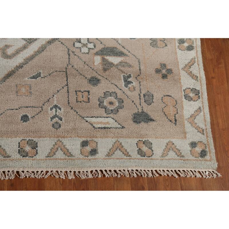 Geometric Heriz Serapi Indian Area Rug Handmade Grey Wool Carpet - 8'11" x 11'10"