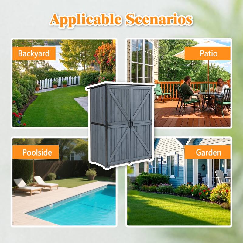 Outdoor Storage Cabinet 55.1"L X 29.1"W X 68.9"H, Garden Shed Tool Shed with Metal Frame Structure
