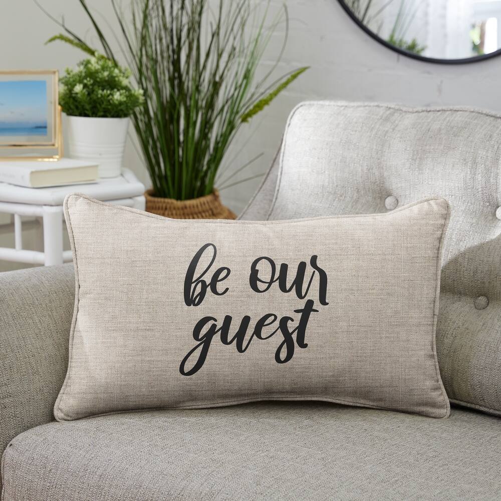 Sunbrella Canvas "Be Our Guest" Embroidered Indoor/Outdoor 13x20 Corded Lumbar Pillow (Single) - 13 in L x 20 in W