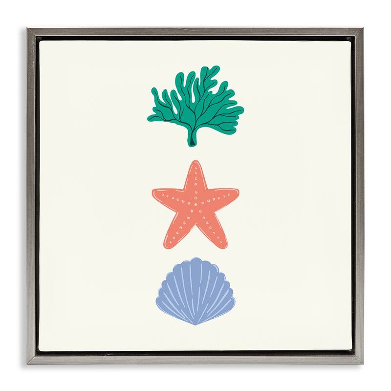 Stupell Coral & Sea Life Minimal Framed Floater Canvas Wall Art Design By Sazerelli Designs - 25 x 25 - Grey