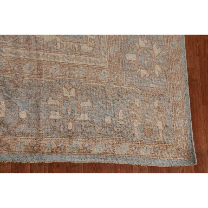 Vegetable Dye Oushak Turkish Rug Blue Handmade Bedroom Wool Carpet - 10'4" x 13'11"