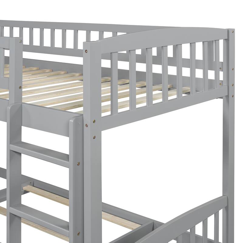 Twin Over Twin Bunk Bed with Slide and Ladder Solid Pine Wood Frame