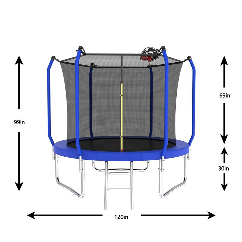 Outdoor Trampoline with Safety Net, Basketball Hoop & Ladder