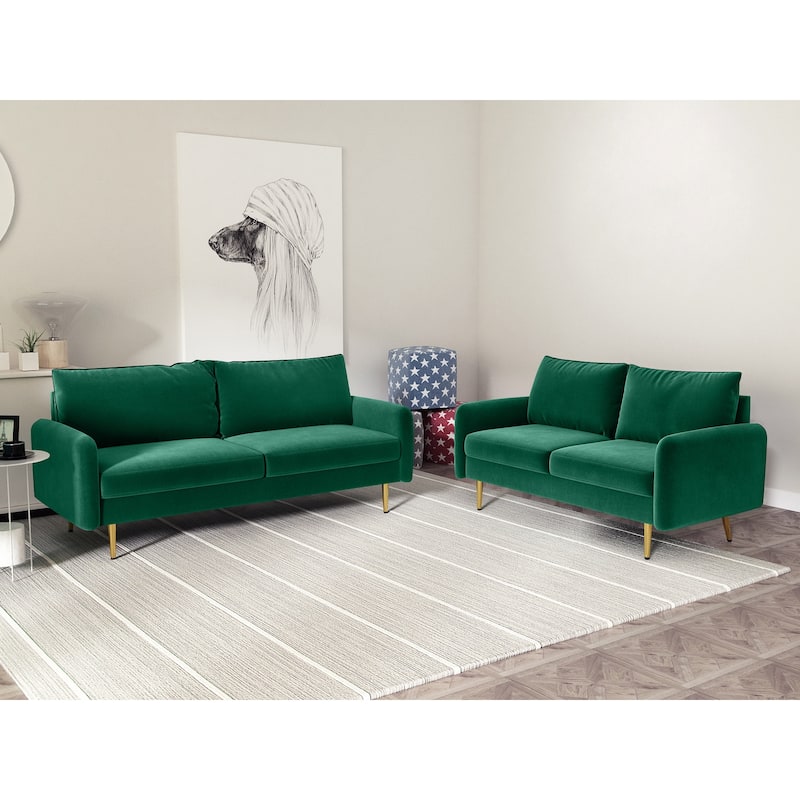 Velvet 2 Piece Loveseat and Sofa Living Room Set - Green - 2 Piece