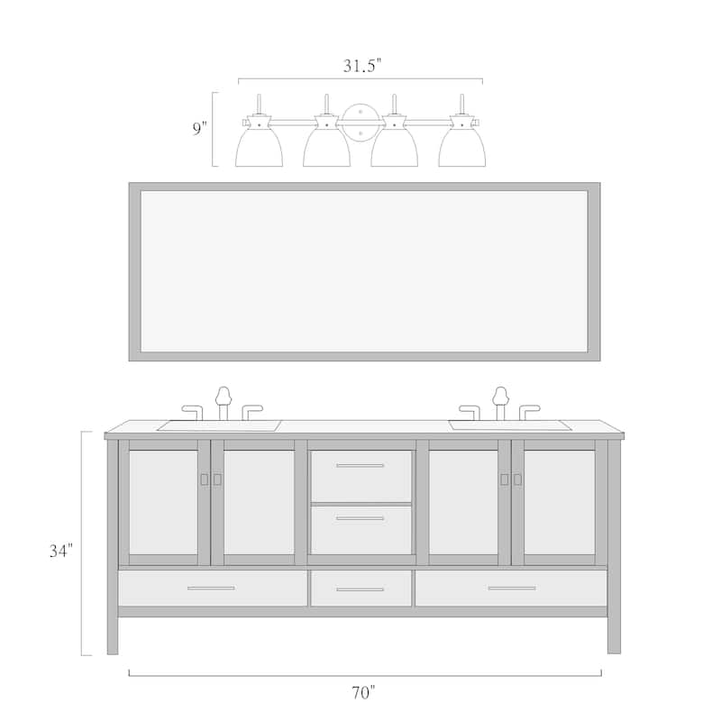 Elisie Modern Glam 4-light Bathroom Vanity Light Transitional Black Gold Sconce with Water Glass - L 31.5" x W 7.5" x H 9"