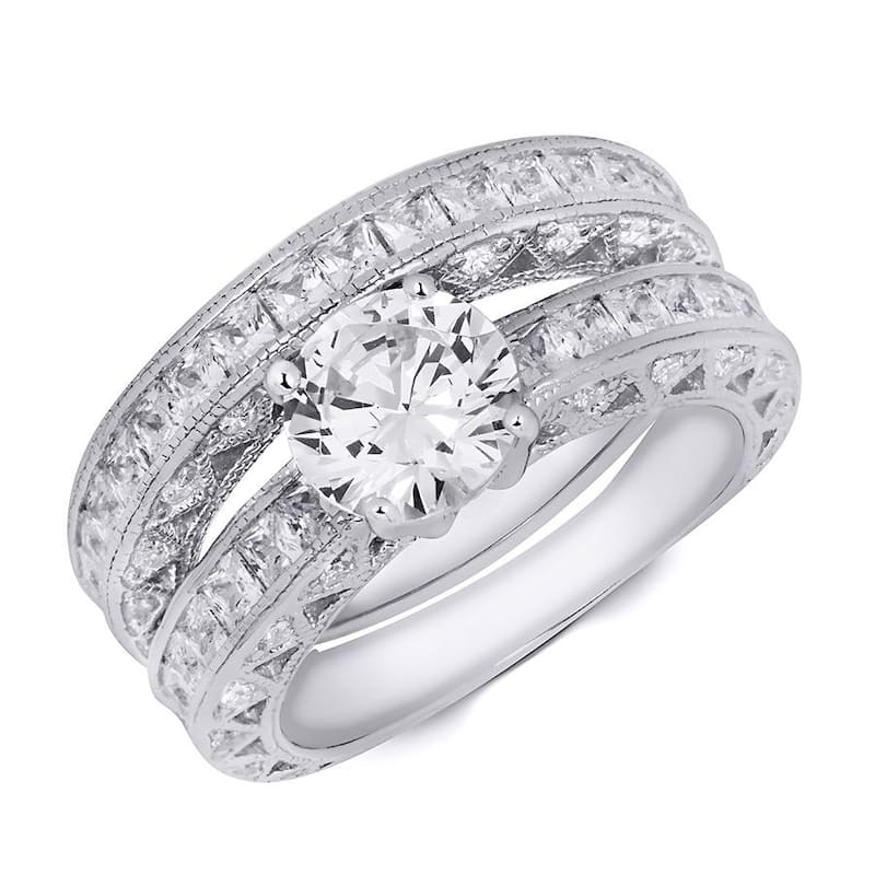 Classic 2.0 CT Carat Wedding Band Anniversary Ring Set Sterling Silver