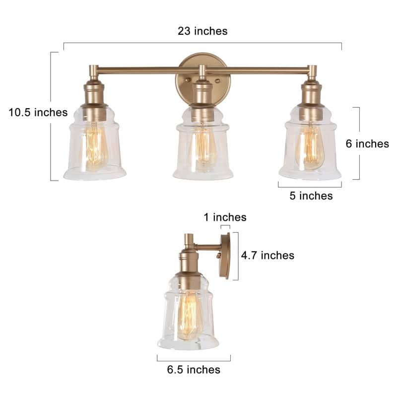 Mid-century Modern Gold Bathroom Vanity Lights 3-light Glass Dimmable Wall Sconces - Antique Gold - L23"x W 6.5"x H 10.5"