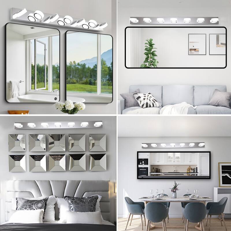 52" Modern 7-Light LED Vanity Light Fixture - with Acrylic Light Shades - Energy-Efficient Bathroom Wall Sconce