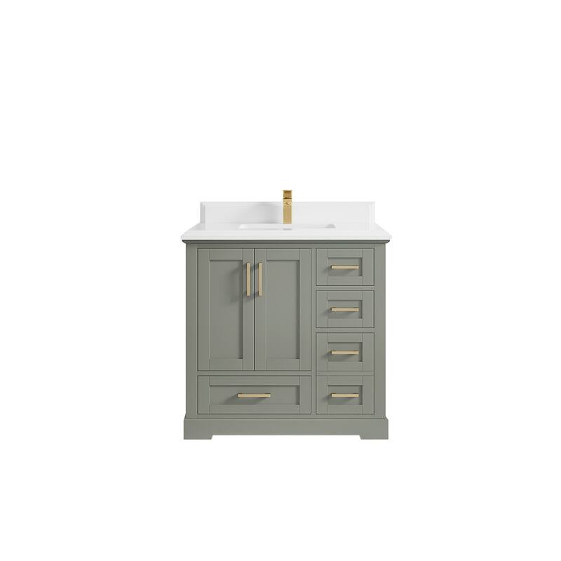 Willow Collections 36 x 22 Boston Center Sink Left Bathroom Vanity with Countertop - 1.5"White - Evergreen