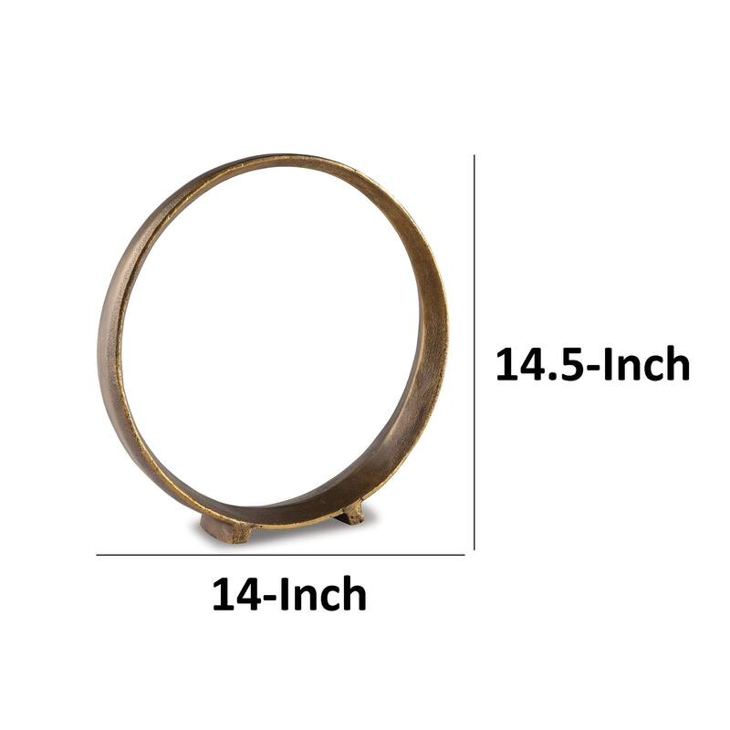Dalie 15 Inch Sculpture, Set of 2, Round, Antique Brass Tone Cast Aluminium