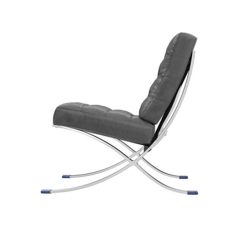 HomeRoots 30" Dark Gray and Silver Faux Leather and Stainless Steel Folding Lounge Chair - 30.00 in. x 30.00 in. x 31.00 in.