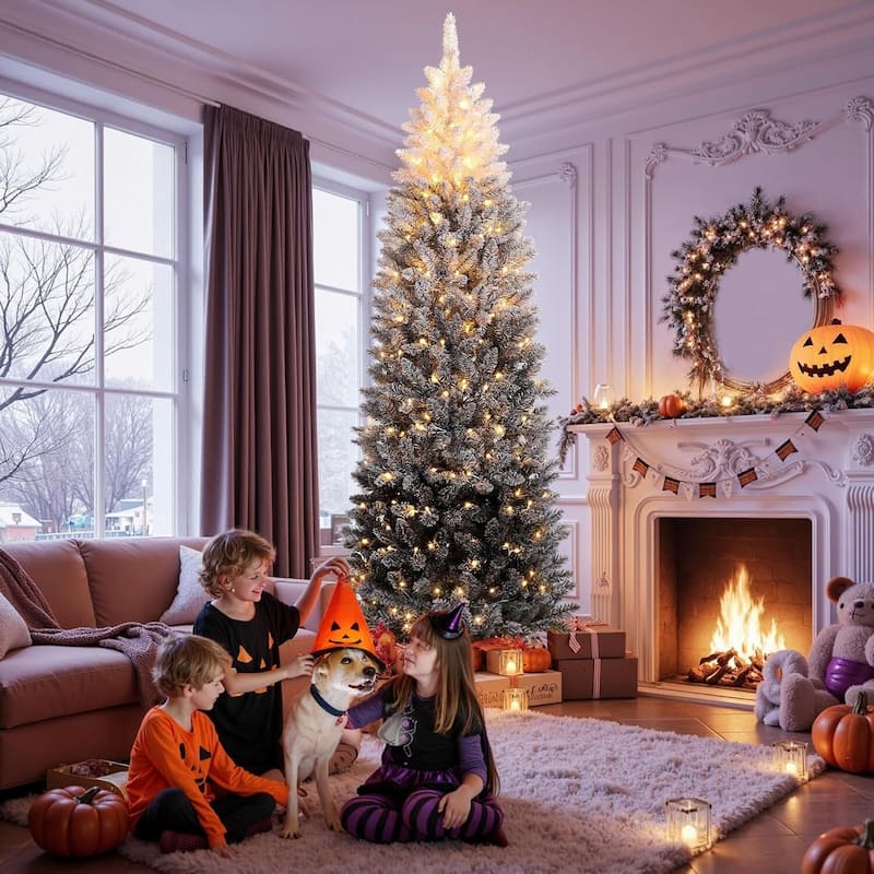 Prelit Black Gradient Snow Flocked Christmas Tree, Xmas Tree - N/A