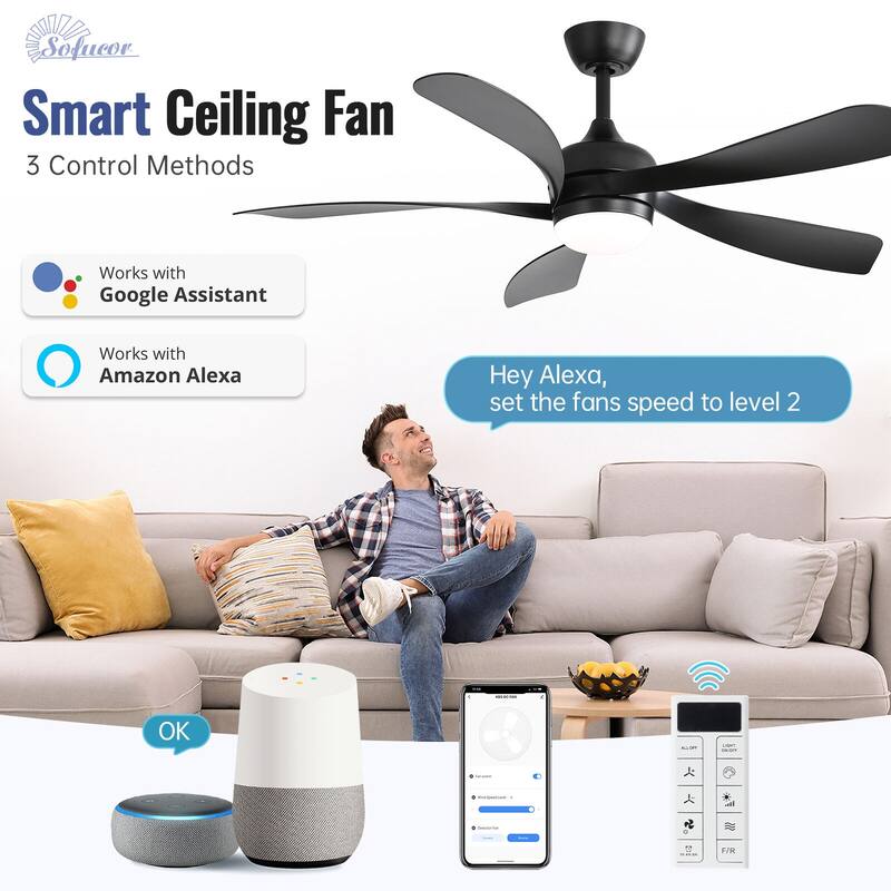 52"/66" Inch Ceiling Fan with Light,APP and Remote Control, Low Profile,Smart Optional