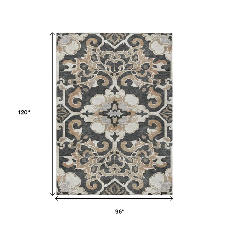 HomeRoots Damask Traditional Rectangle Outdoor Rug