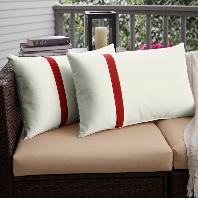 Sorra Home Sunbrella Outdoor Single Petite Flange Pillow Set of 2 - Sunbrella - Canvas Natural/Canvas Jockey Red - 16 in H x 16 in W x 6 in D