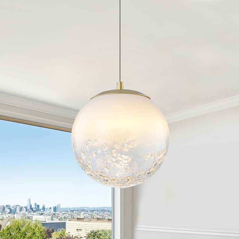 Modern LED Pendant Light with Translucent White Glass Globe - Dia.8-in