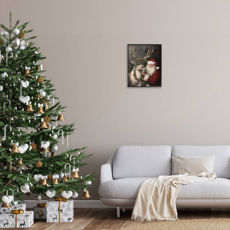 Stupell Santa & Reindeer Portrait Framed Giclee Art Design By Arlington Prints