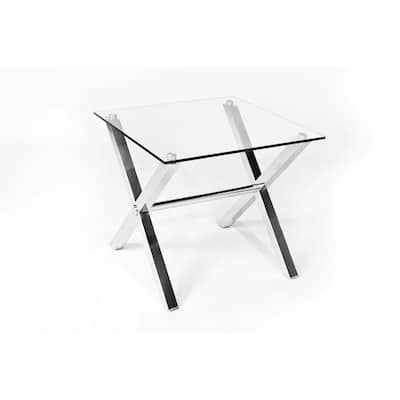 24 in. Chrome and Clear Square Glass End Table, Sturdy Build End Side Table for Living Rooms