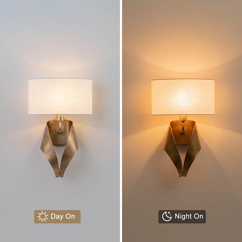 1-Light Half-Round Open Fabric Shade Metal Frame Wall Sconce Modern