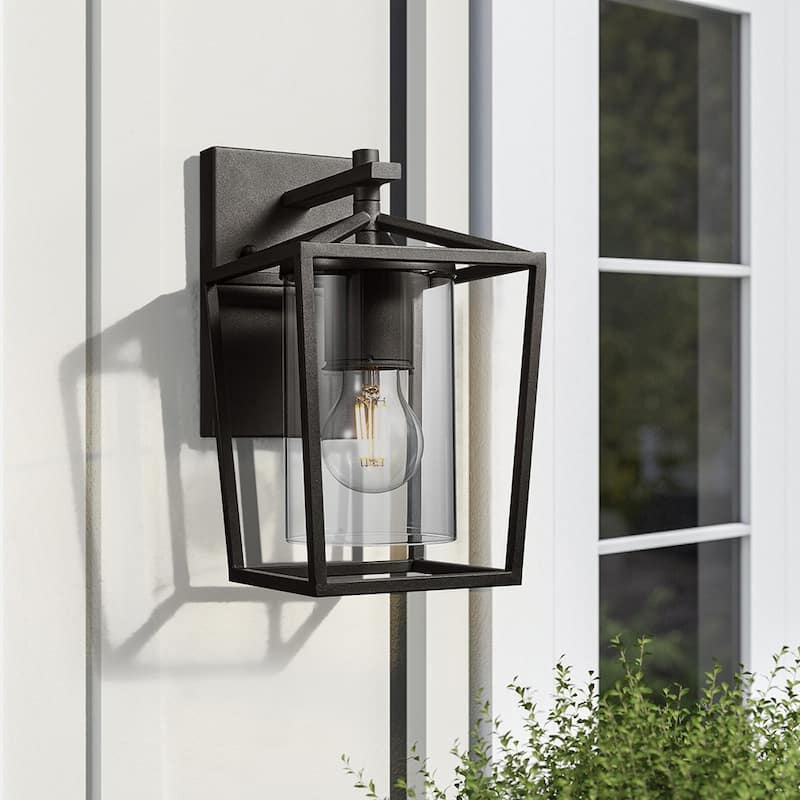 10.6"H Outdoor Black Modern Exterior Wall Lantern Sconce Light with Clear Glass Shade - 10.61"H