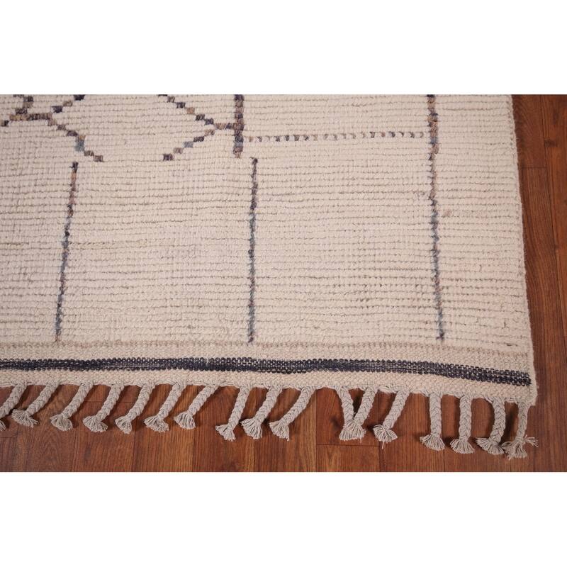 Ivory Trellis Moroccan Oriental Area Rug Handmade Wool Carpet - 5'11"x 9'7"
