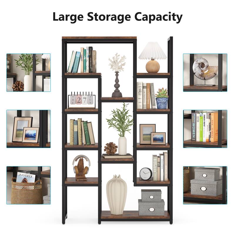 Tall Bookshelf 12 Open Shelves, 6-Tier Industrial Bookcase for Storage