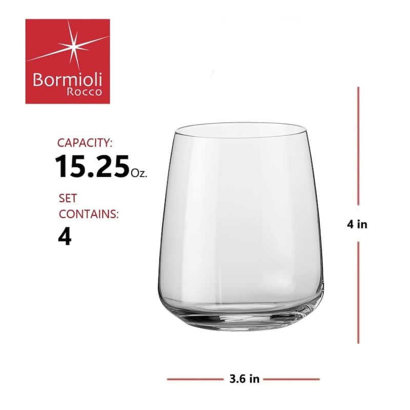 Bormioli Rocco Set of 4 Planeo Stemless Wine Glasses - 12.25 oz.