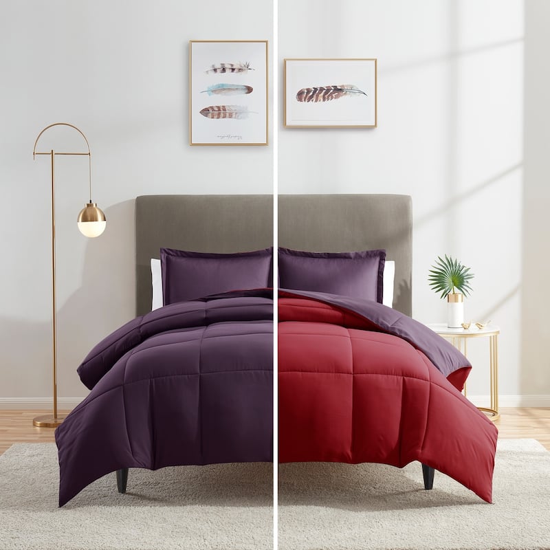 Nestl All Season Down Alternative Reversible Comforter Set - King - Eggplant/Burgundy
