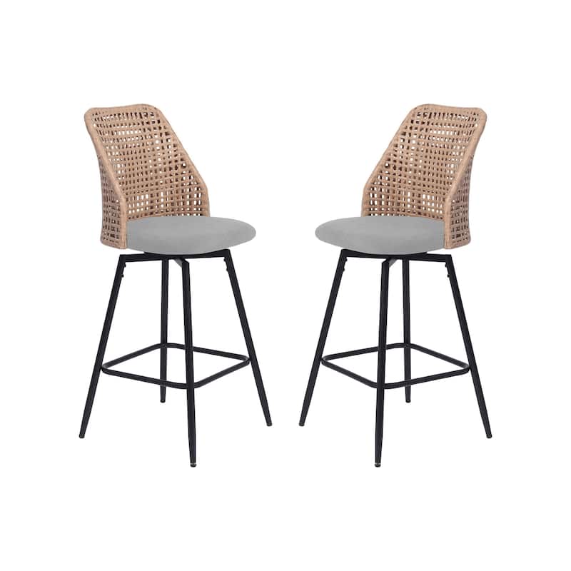 2 Set Wicker 27" Upholstered Counter Bar Stool With Back