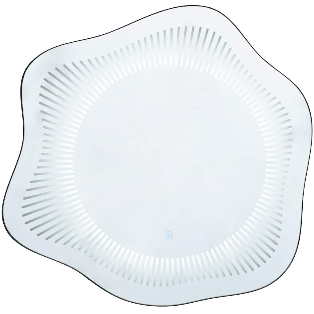 Glass Abstract Wavy LED Wall Mirror with Radial Pattern - Silver - Roche River Decor - Multi Colored - 1"W x 29"L x 30"H