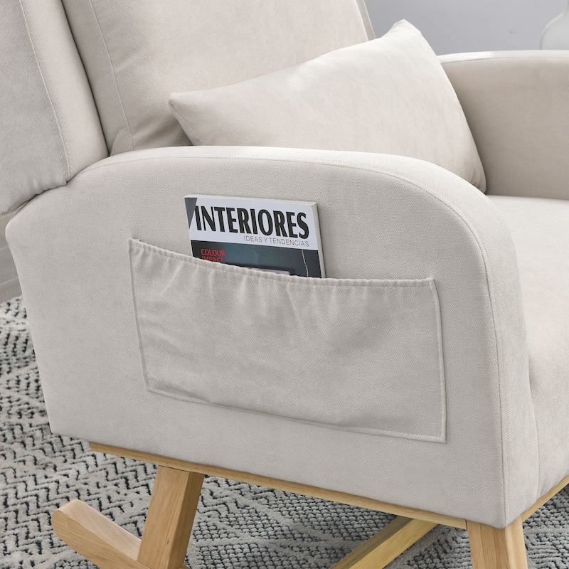 27.5 "W Modern Accent High Back Living Room Casual Armchair Rocker with One Lumbar Pillow, Two Side Pockets