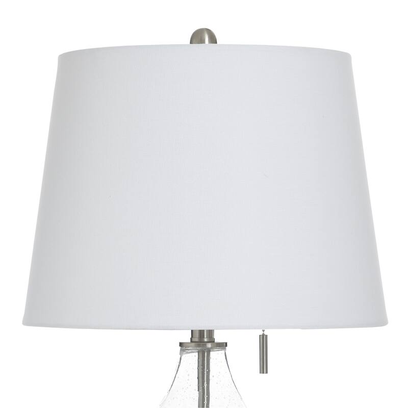 StyleCraft Glass Table Lamp - Clear Seeded & Brushed Steel - White Shade