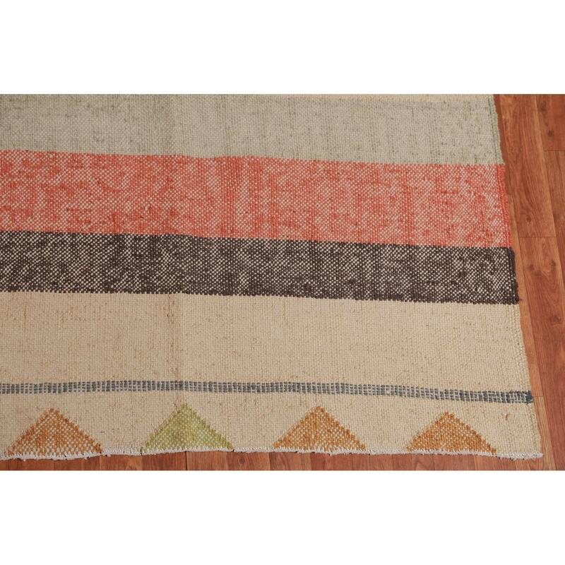 Hand Woven Oriental 100% Jute Carpet Southwestern Modern Beige & Ivories Kilim Area Rug - 11' 7'' X 9' 5''