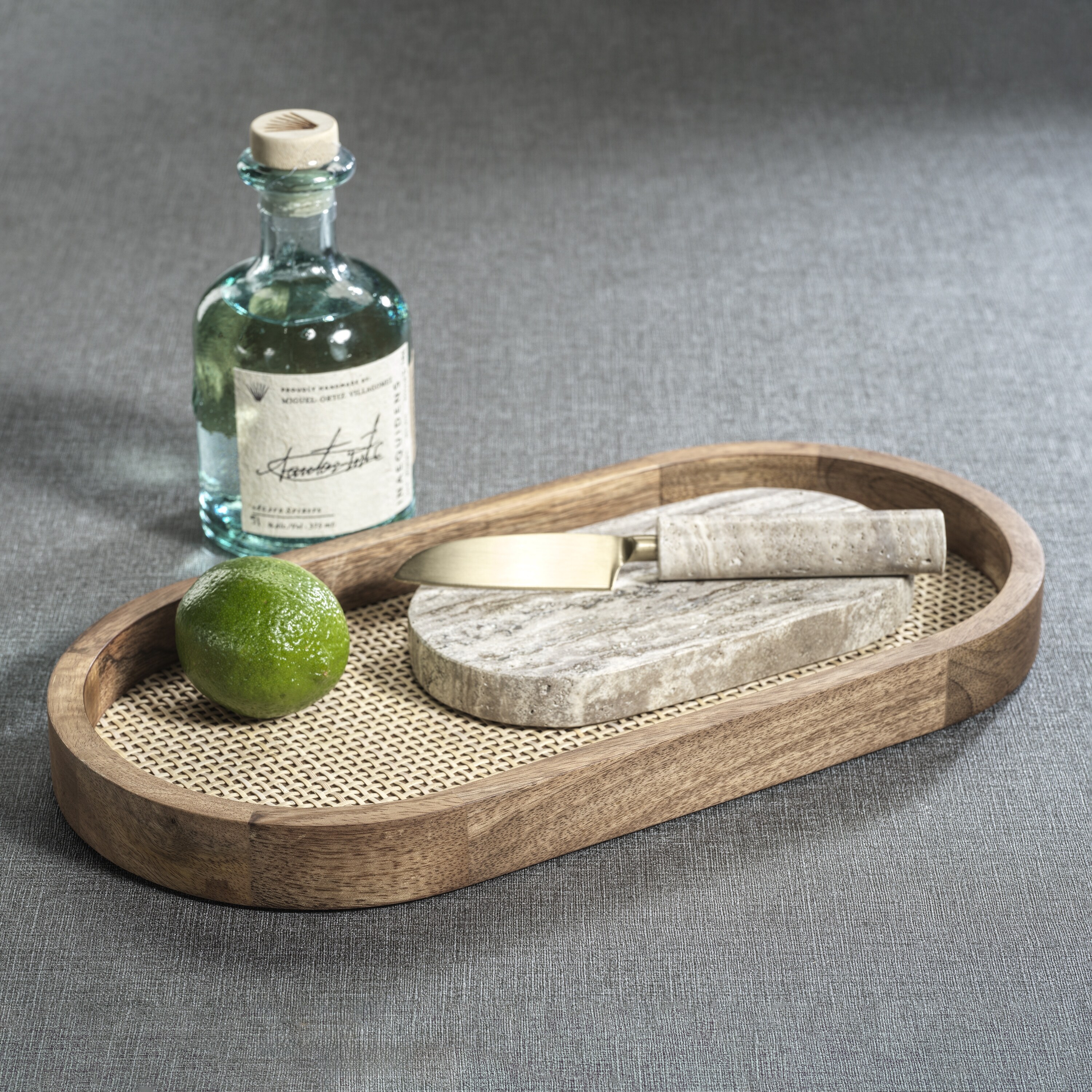 Banyan Mango Wood w/ Rattan Inlay Oval Tray - Overstock - 42854714