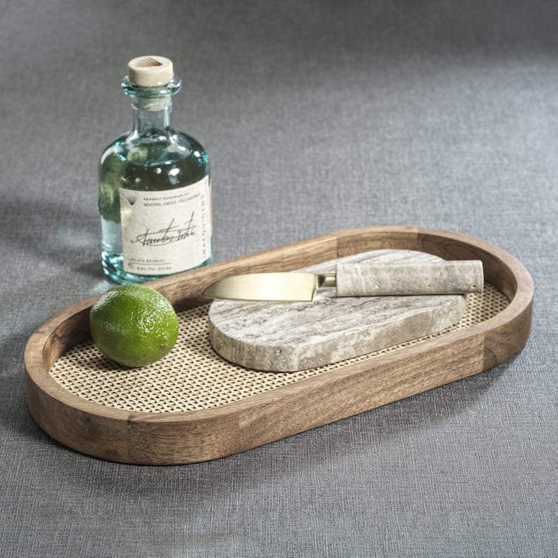 Banyan Mango Wood w/ Rattan Inlay Oval Tray