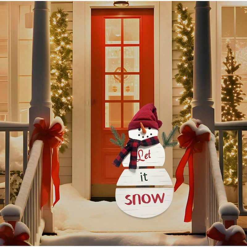 28‘’ H Wooden Snowman Christmas Porch Sign, Outdoor Christmas Decorations for Porch & Front Door Holiday Décor