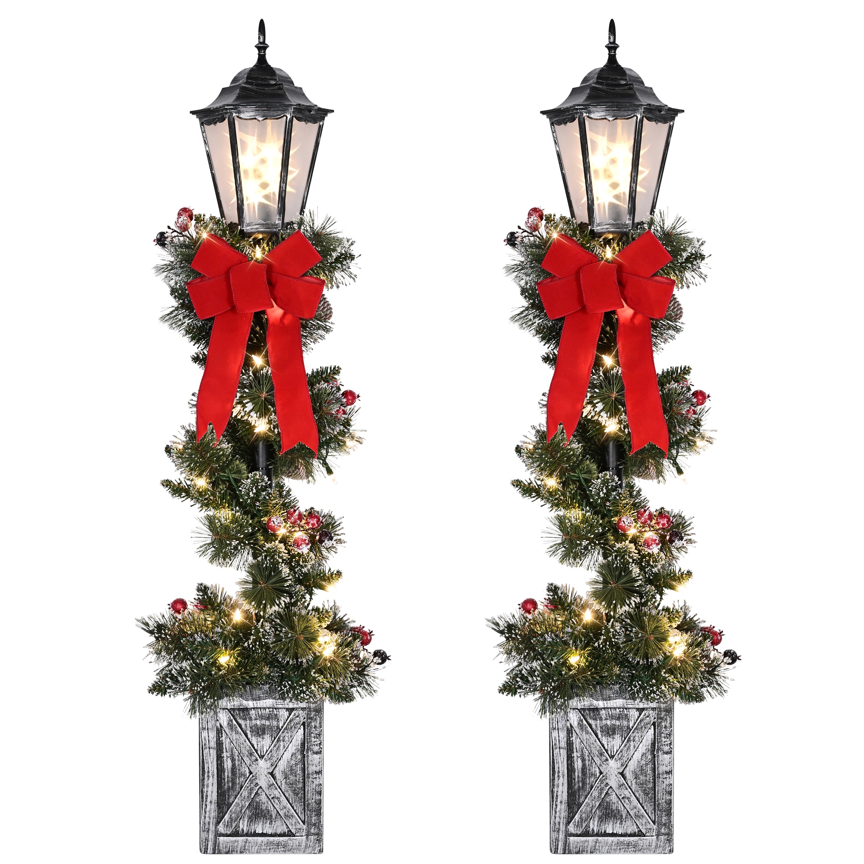 Set of 2 4 ft Pre-Lit Artificial Adorned Lamp Post with 50 Warm White LED Lights