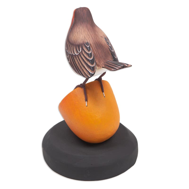 Novica Handmade Robin With Orange Wood Statuette
