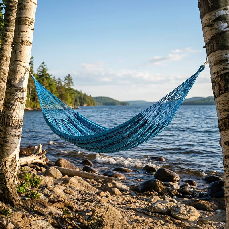 Mayan Family Hammock XXL Blue Handwoven Thick Cord - 880-lb. Capacity