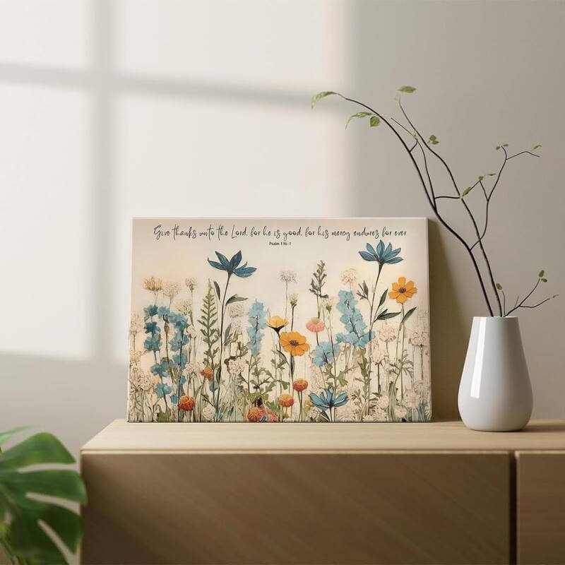 Christian Floral Scripture Canvas Wall Art
