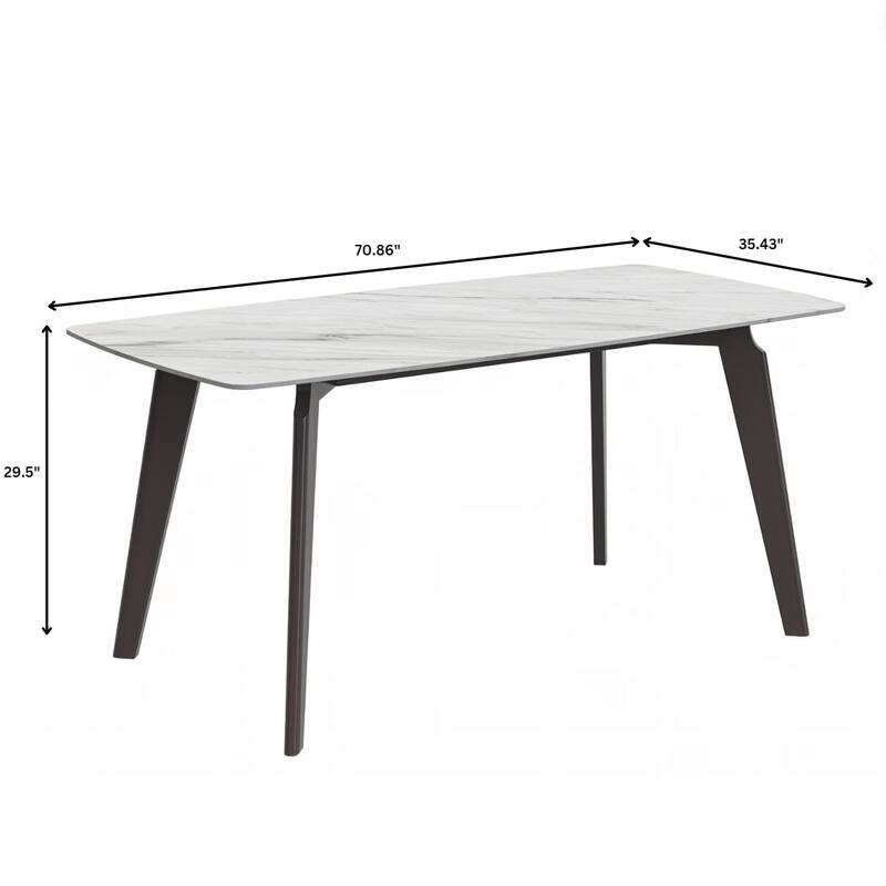 Krevor Modern Dining Table with Rectangular Sintered Stone or Glass Wide Tabletop and Black Steel Base