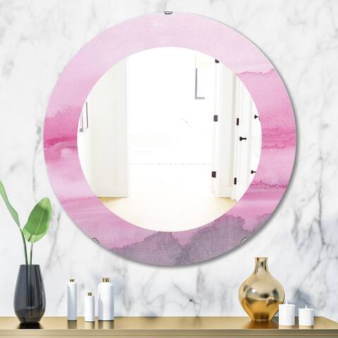 Designart 'Pink Abstract Watercolor' Shabby Chic Mirror - Frameless Oval or Round Wall Mirror - Pink
