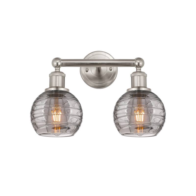 Innovations Lighting 616-2W 10 15 Athens Deco Swirl Vanity Athens Deco - Brushed Satin Nickel / Light Smoke Deco Swirl
