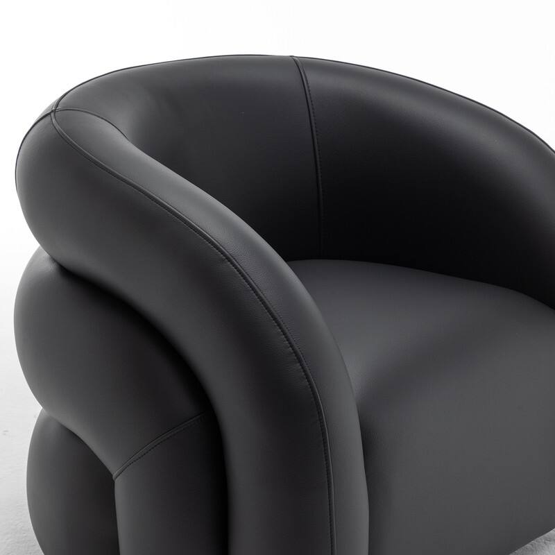 SEYNAR Modern Glam PU Leather 360 Degree Swivel Accent Armchair with Metal Base