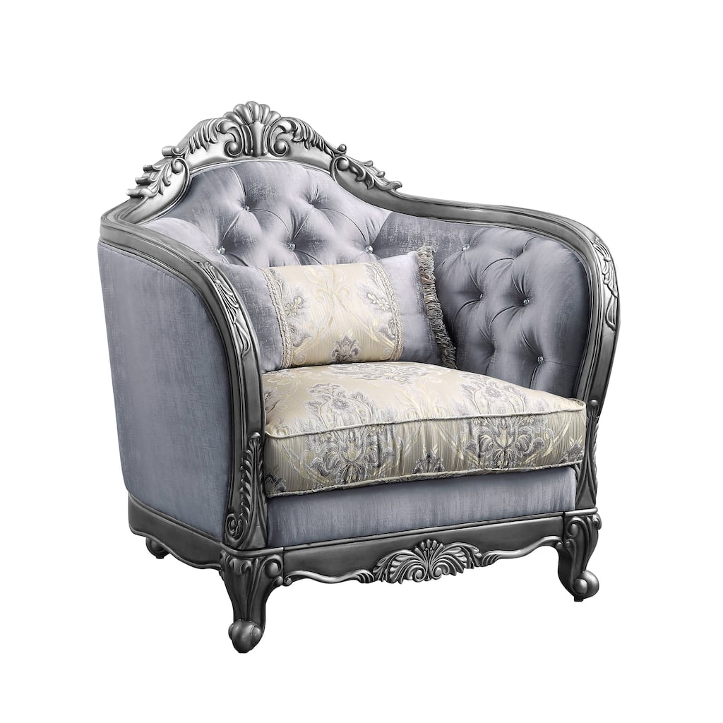 Catherine Platinum Gray Button Tufted Accent Chair