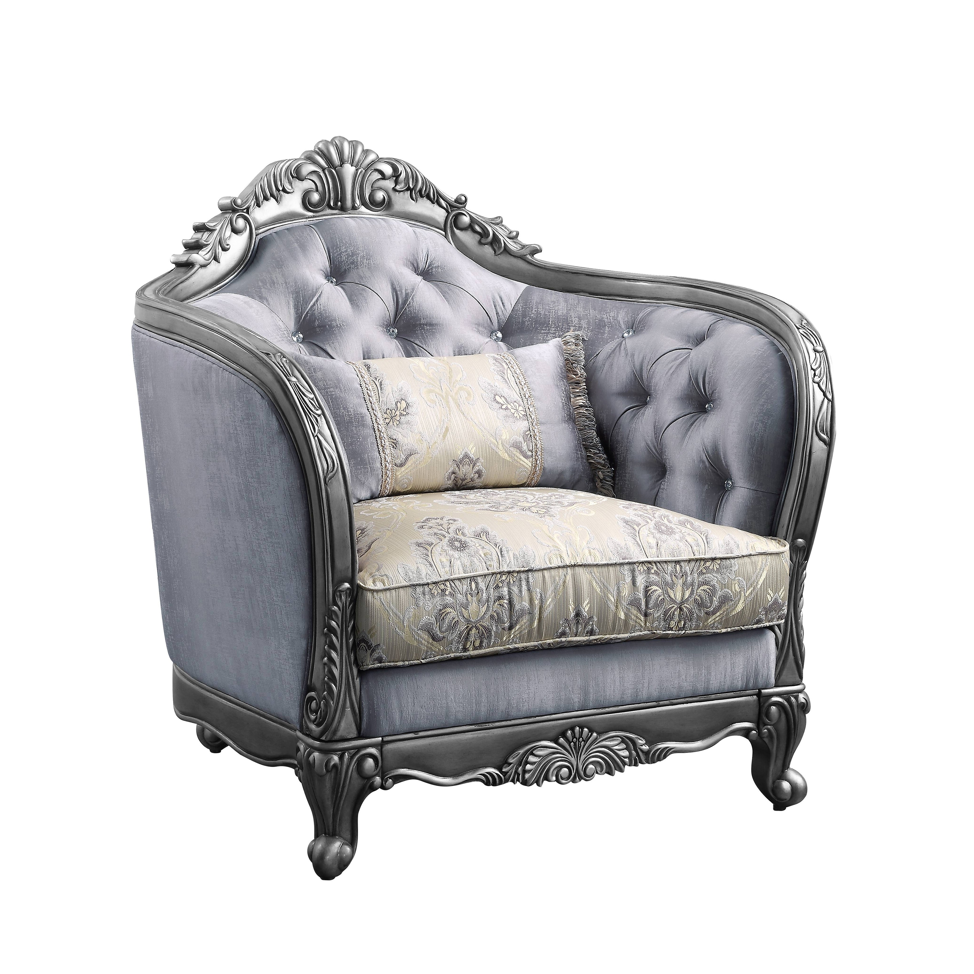 Catherine Platinum Gray Button Tufted Accent Chair