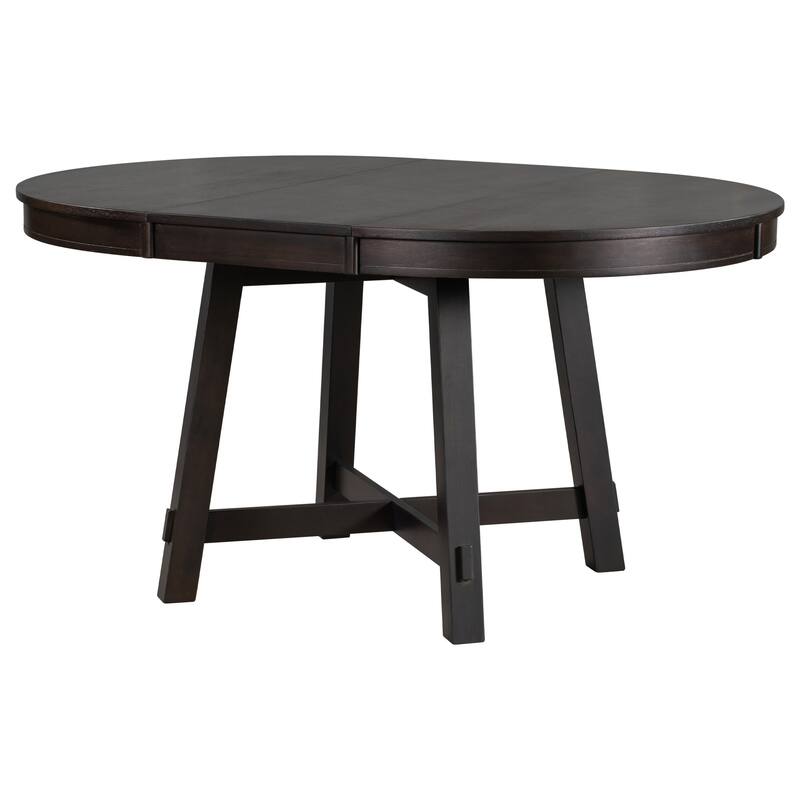 Extendable Round Dining Table, 42''-58'' Adjustable Office Table with X-Shaped Base, Wood Kitchen Table for 4-6 People