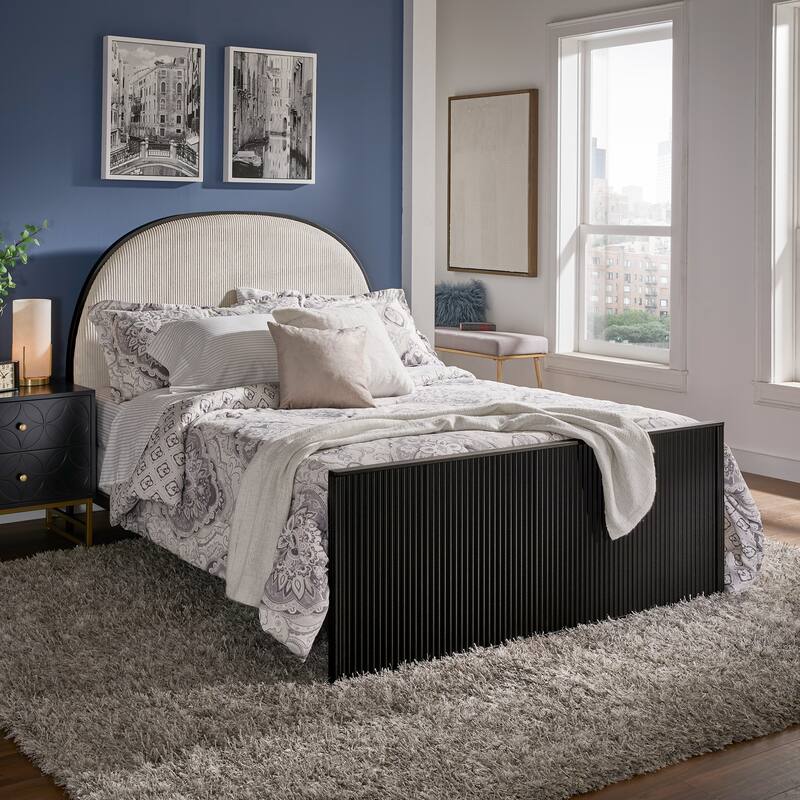 Choteau Black Finish Metal Gray Fabric Queen Bed by iNSPIRE Q Modern