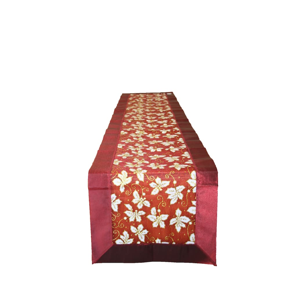 Violet Linen Seasonal Christmas Leaves Embroidered Design, Decorative Table Runners