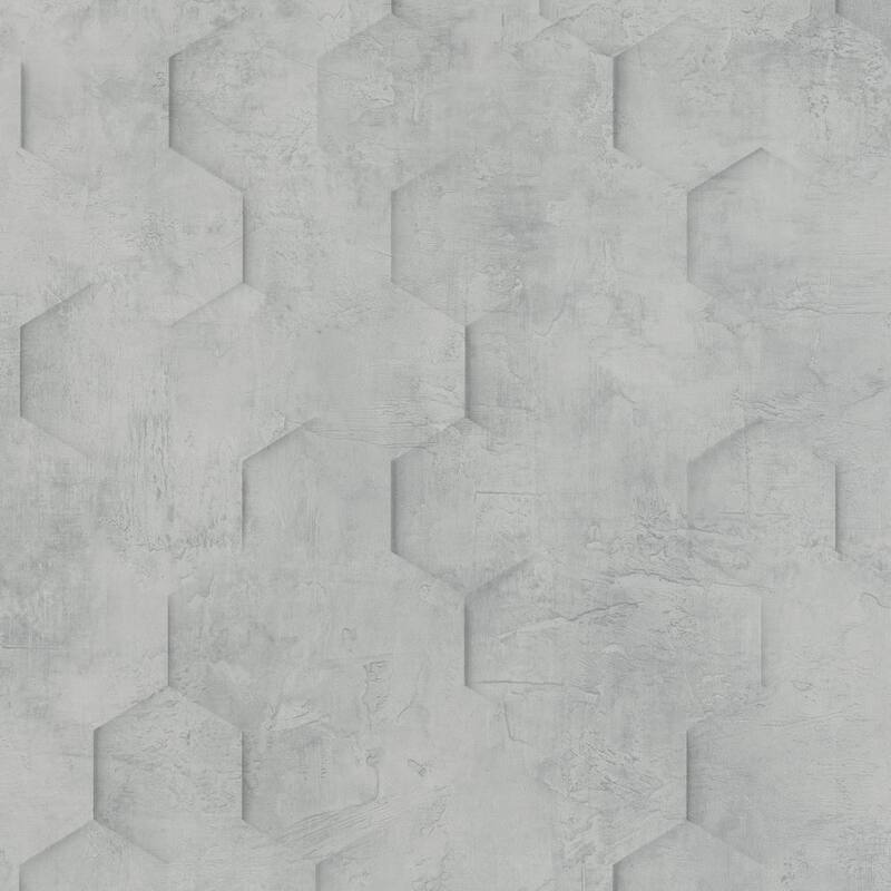 Galerie Wallcoverings The Loft Collection Geometric Hexagon Matte Finish Vinyl on Non-woven Wallpaper Roll - 33-feet long x 21-inches wide - Grey